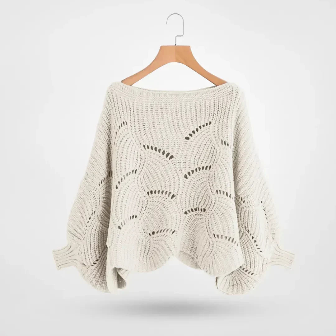 Damen Grobstrick Pullover Lochmuster Weite Ärmel
