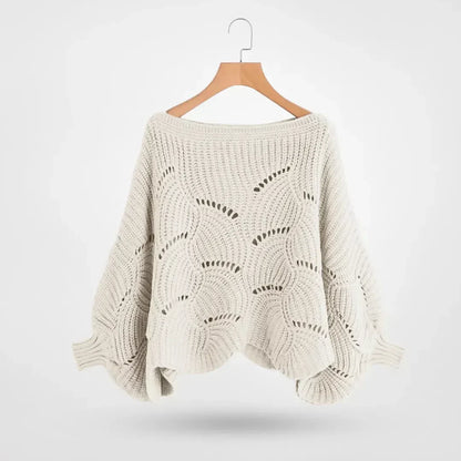 Damen Grobstrick Pullover Lochmuster Weite Ärmel