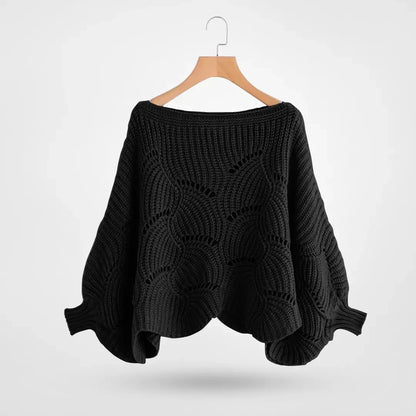 Damen Grobstrick Pullover Lochmuster Weite Ärmel