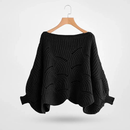 Damen Grobstrick Pullover Lochmuster Weite Ärmel