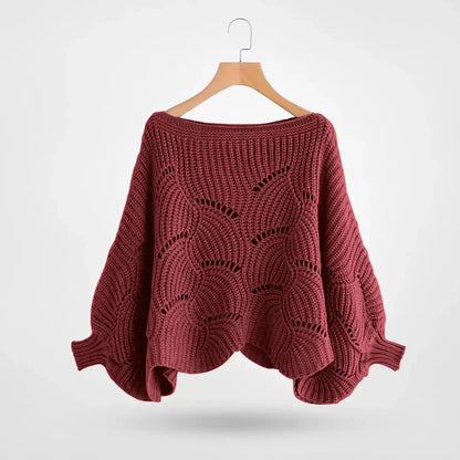 Damen Grobstrick Pullover Lochmuster Weite Ärmel