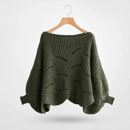 Damen Grobstrick Pullover Lochmuster Weite Ärmel