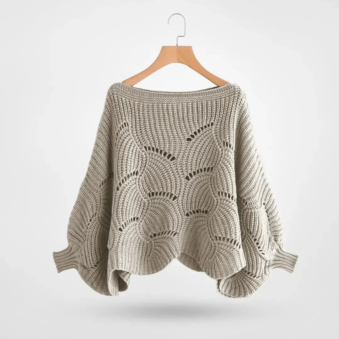 Damen Grobstrick Pullover Lochmuster Weite Ärmel