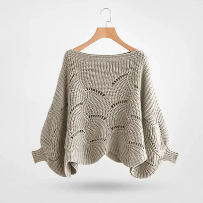 Damen Grobstrick Pullover Lochmuster Weite Ärmel