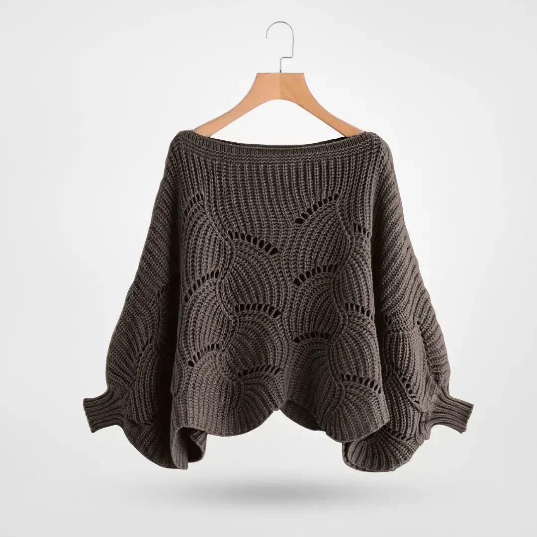 Damen Grobstrick Pullover Lochmuster Weite Ärmel