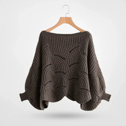 Damen Grobstrick Pullover Lochmuster Weite Ärmel