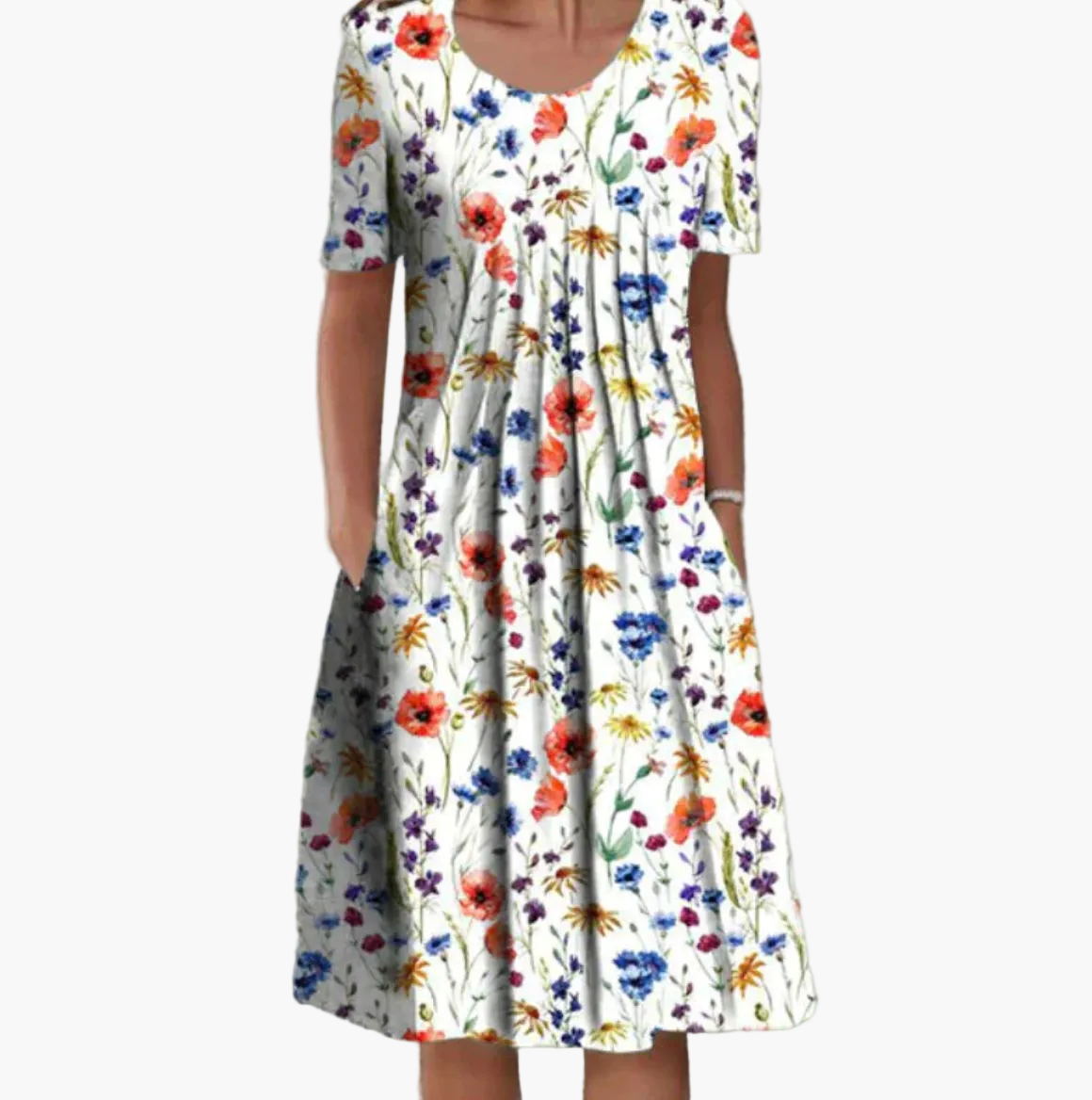 Damen Midikleid Sommer Floral Print – Lockeres Freizeitkleid mit Taschen, ideal für Alltag & Urlaub
