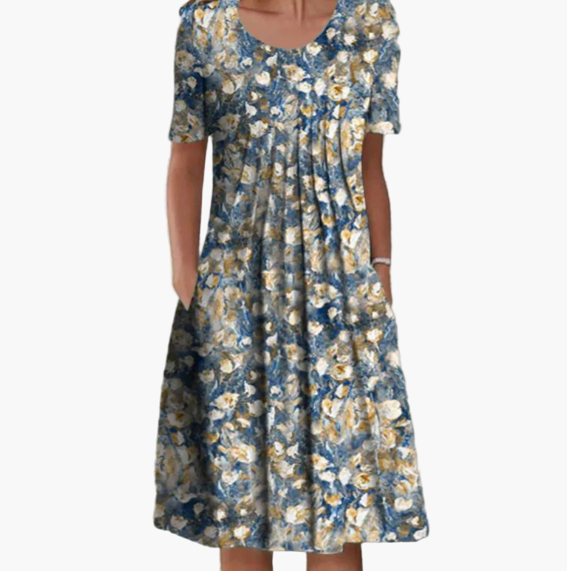 Damen Midikleid Sommer Floral Print – Lockeres Freizeitkleid mit Taschen, ideal für Alltag & Urlaub