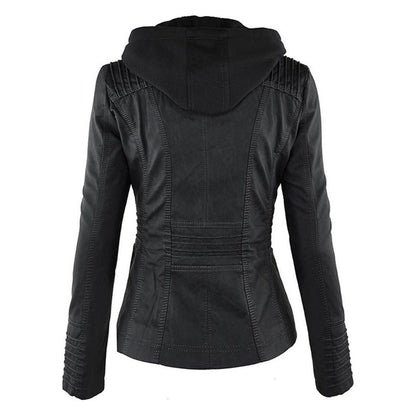 Damen Übergangsjacke mit Kapuze und Reißverschluss im modernen Biker-Stil