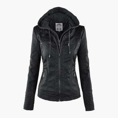 Damen Übergangsjacke mit Kapuze und Reißverschluss im modernen Biker-Stil
