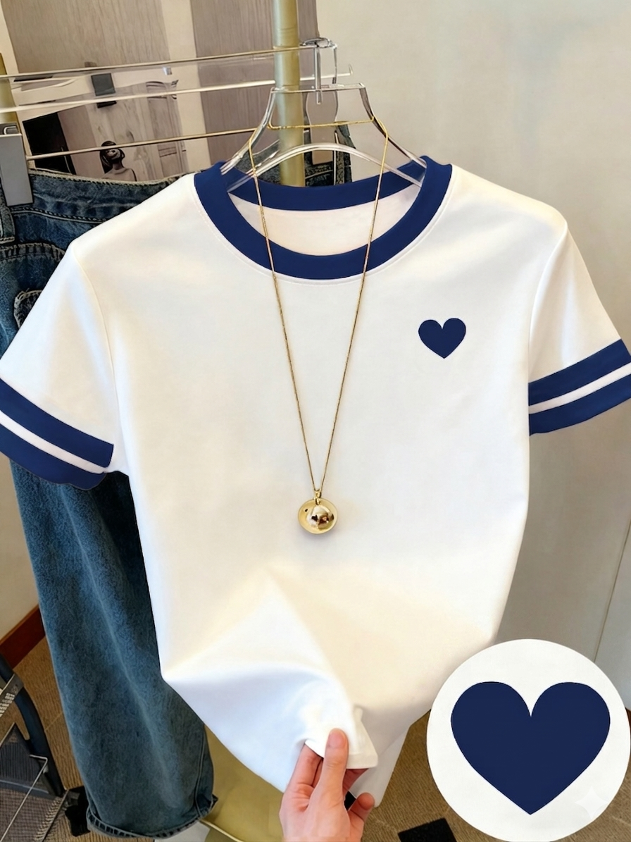 Damen T-Shirt mit Herz-Print, sportlich-lässiger Stil, ideal für Alltag und Freizeit