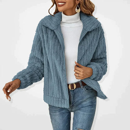 Damen Teddy-Fleece Jacke mit Reißverschluss Kragen