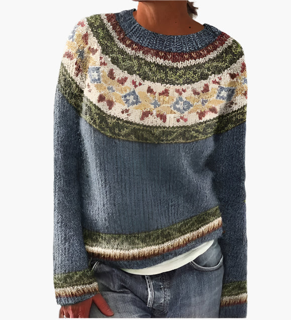 Damen Retro-Strickpullover im Vintage-Stil – Bequemer Herbstpullover mit buntem Muster