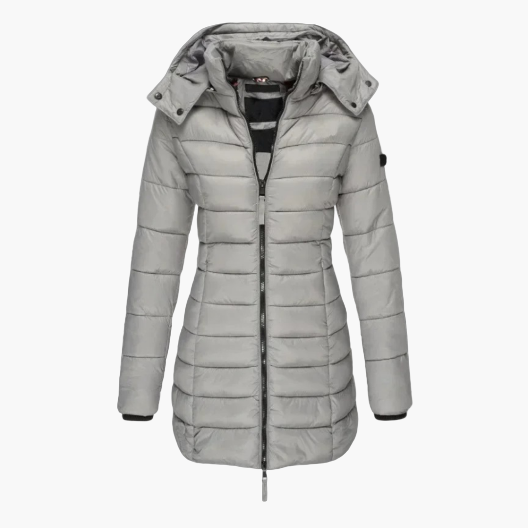 Damen Lange Steppjacke mit Kapuze für den Winter