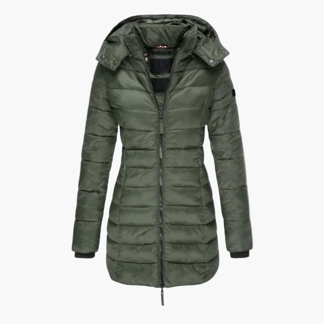 Damen Lange Steppjacke mit Kapuze für den Winter