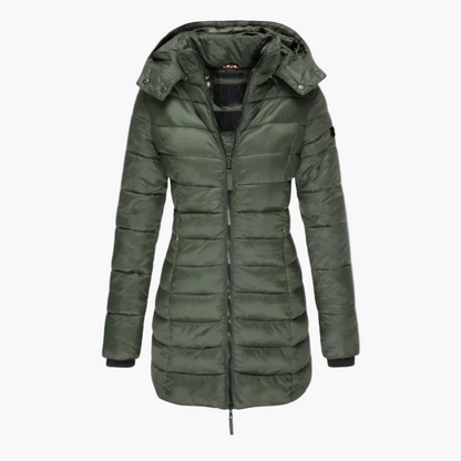 Damen Lange Steppjacke mit Kapuze für den Winter