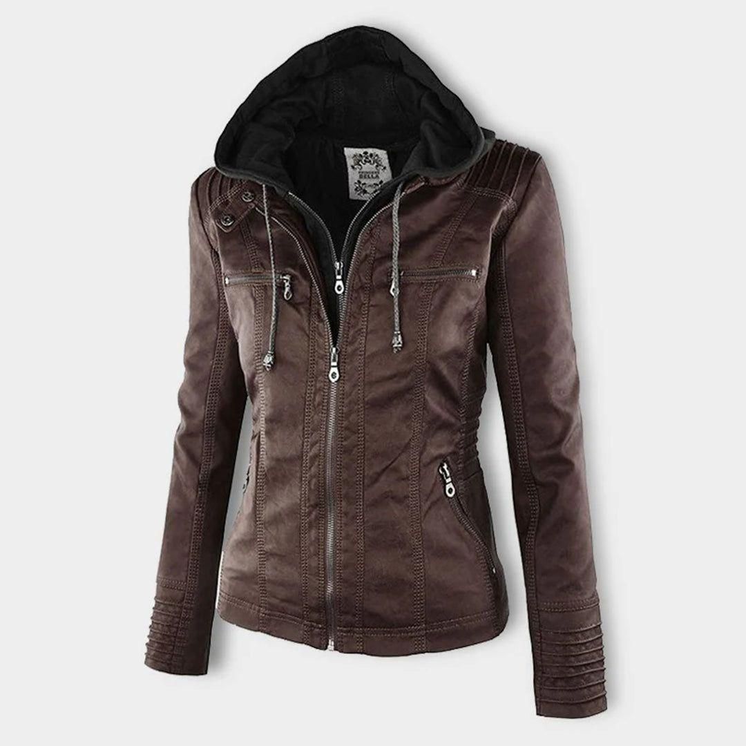 Damen Übergangsjacke mit Kapuze und Reißverschluss im modernen Biker-Stil