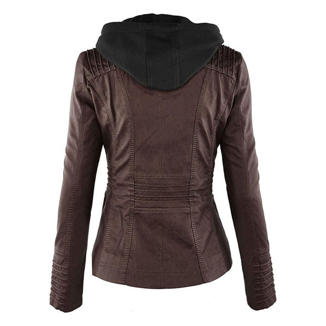 Damen Übergangsjacke mit Kapuze und Reißverschluss im modernen Biker-Stil