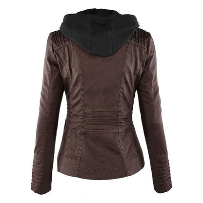Damen Übergangsjacke mit Kapuze und Reißverschluss im modernen Biker-Stil