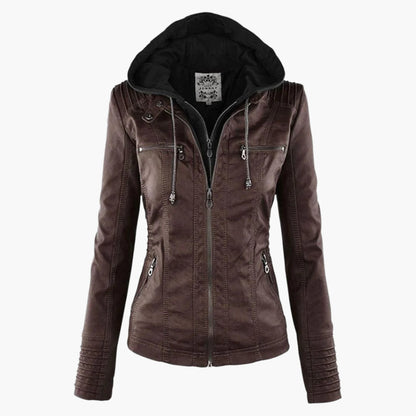 Damen Übergangsjacke mit Kapuze und Reißverschluss im modernen Biker-Stil