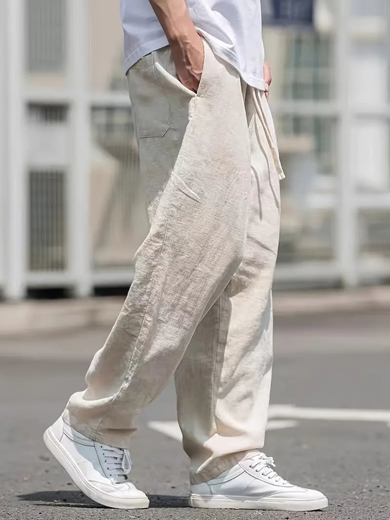 Herren Baggy Freizeithose Veganes Leinen Lockerer Schnitt – Modisch & Bequem für Alltag und Freizeit