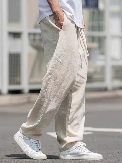 Herren Baggy Freizeithose Veganes Leinen Lockerer Schnitt – Modisch & Bequem für Alltag und Freizeit