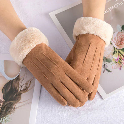 Winterhandschuhe mit Plüschbündchen für Damen, weich und warm