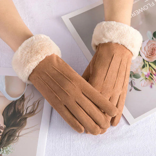 Winterhandschuhe mit Plüschbündchen für Damen, weich und warm
