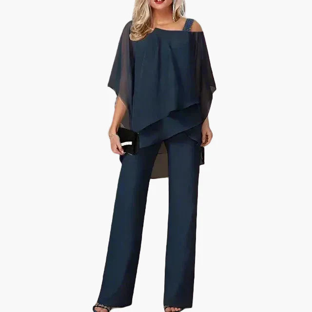 Damen Elegantes Zweiteiler Set – Asymmetrisches Chiffon Outfit für Büro & Alltag