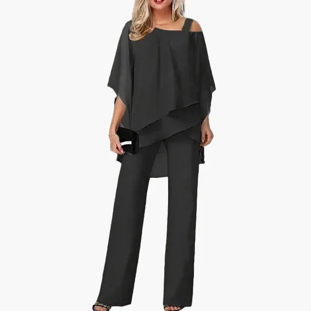 Damen Elegantes Zweiteiler Set – Asymmetrisches Chiffon Outfit für Büro & Alltag