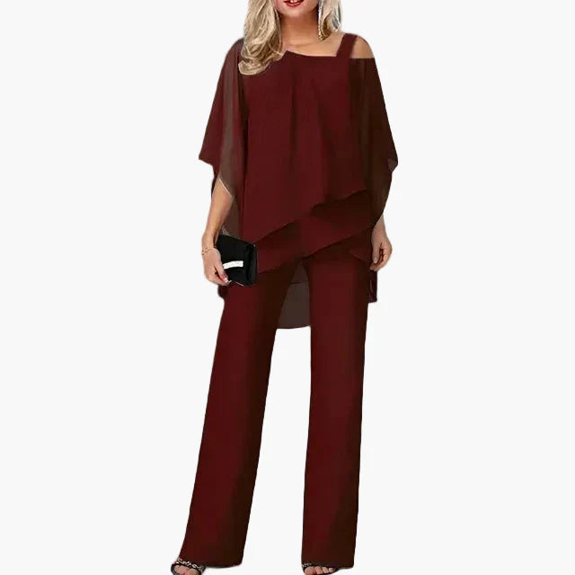 Damen Elegantes Zweiteiler Set – Asymmetrisches Chiffon Outfit für Büro & Alltag
