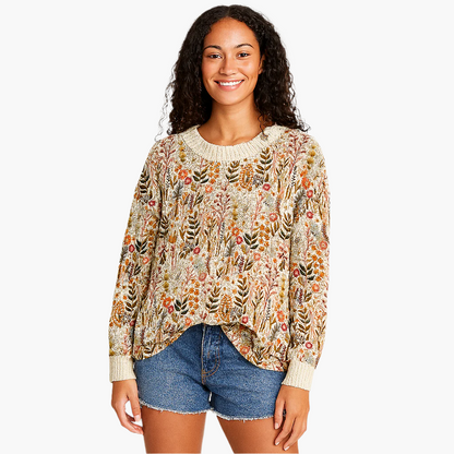 Damen Pullover mit floraler Stickerei – Lockerer Freizeit-Strickpullover für stilvolle Outfits