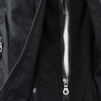 Damen Kapuzenjacke im Bikerstil – Modische Übergangsjacke mit Reißverschlussdetails