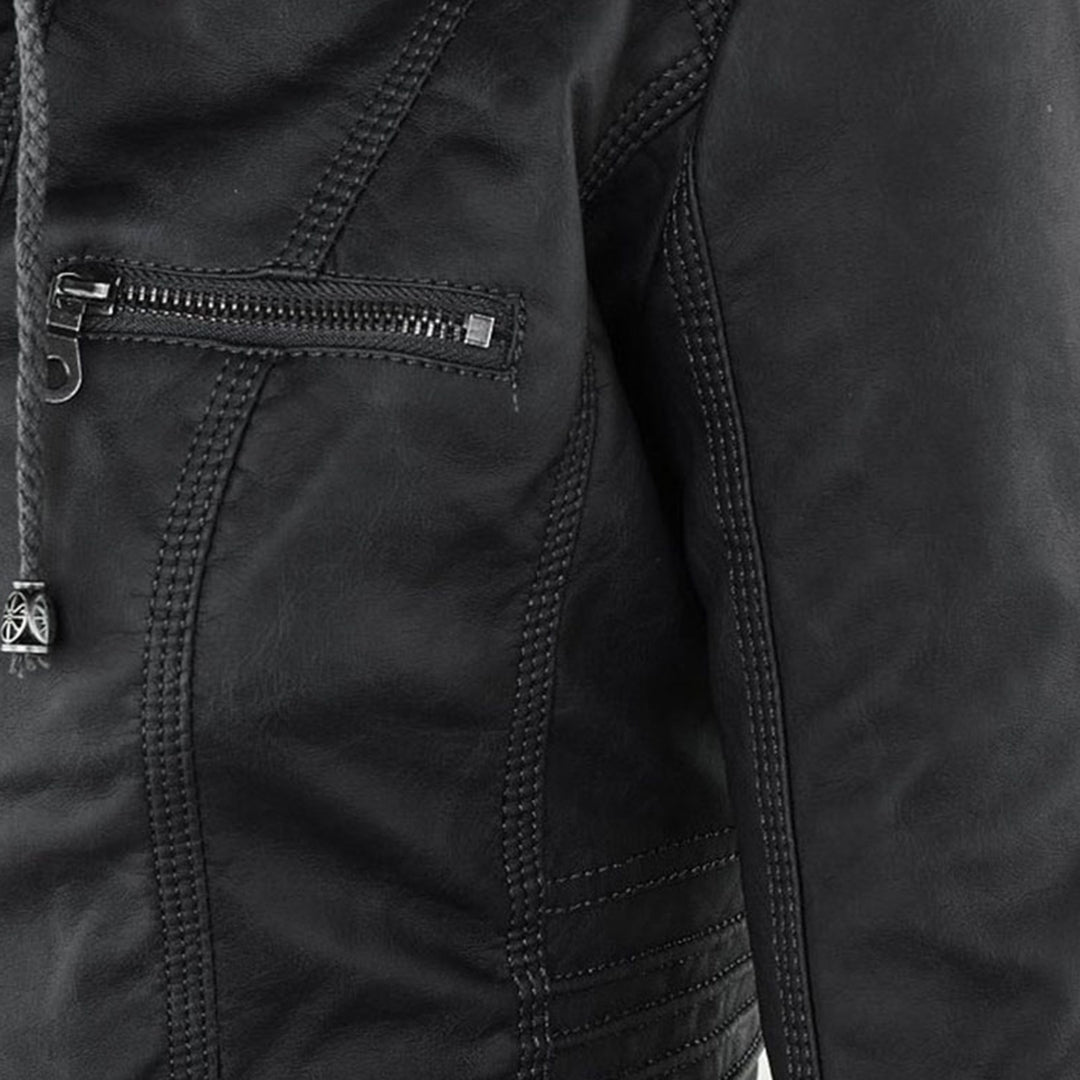 Damen Kapuzenjacke im Bikerstil – Modische Übergangsjacke mit Reißverschlussdetails
