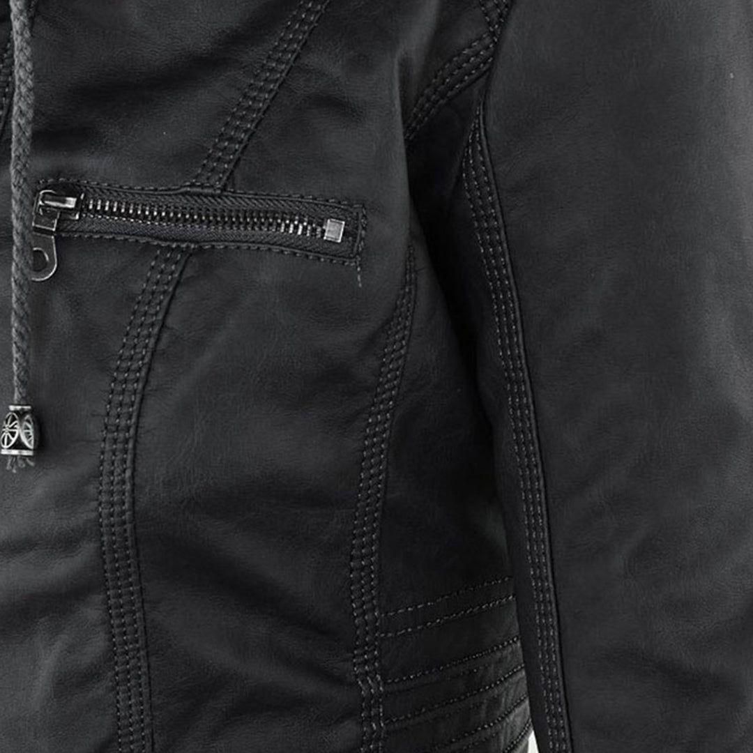 Damen Übergangsjacke mit Kapuze und Reißverschluss im modernen Biker-Stil