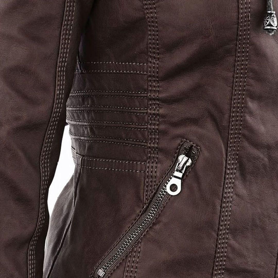 Damen Übergangsjacke mit Kapuze und Reißverschluss im modernen Biker-Stil