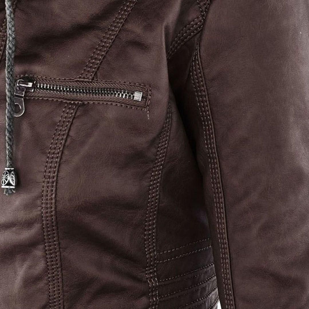 Damen Übergangsjacke mit Kapuze und Reißverschluss im modernen Biker-Stil