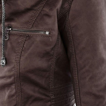 Damen Übergangsjacke mit Kapuze und Reißverschluss im modernen Biker-Stil