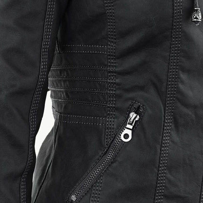 Damen Übergangsjacke mit Kapuze und Reißverschluss im modernen Biker-Stil