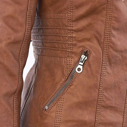 Damen Übergangsjacke mit Kapuze und Reißverschluss im modernen Biker-Stil