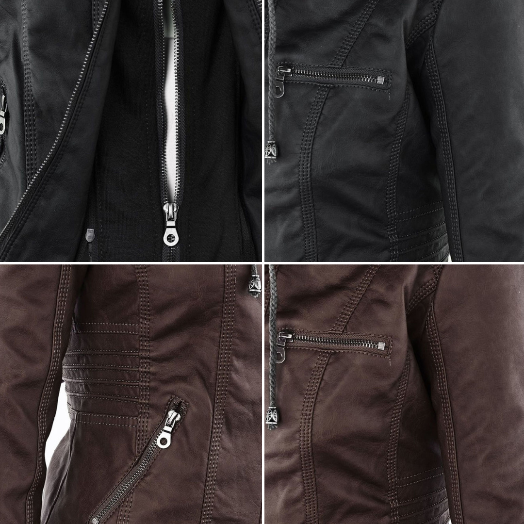 Damen Übergangsjacke mit Kapuze und Reißverschluss im modernen Biker-Stil