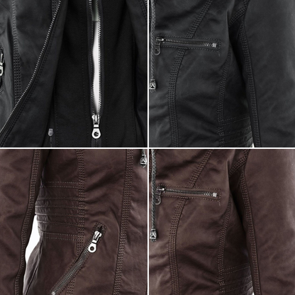 Damen Übergangsjacke mit Kapuze und Reißverschluss im modernen Biker-Stil