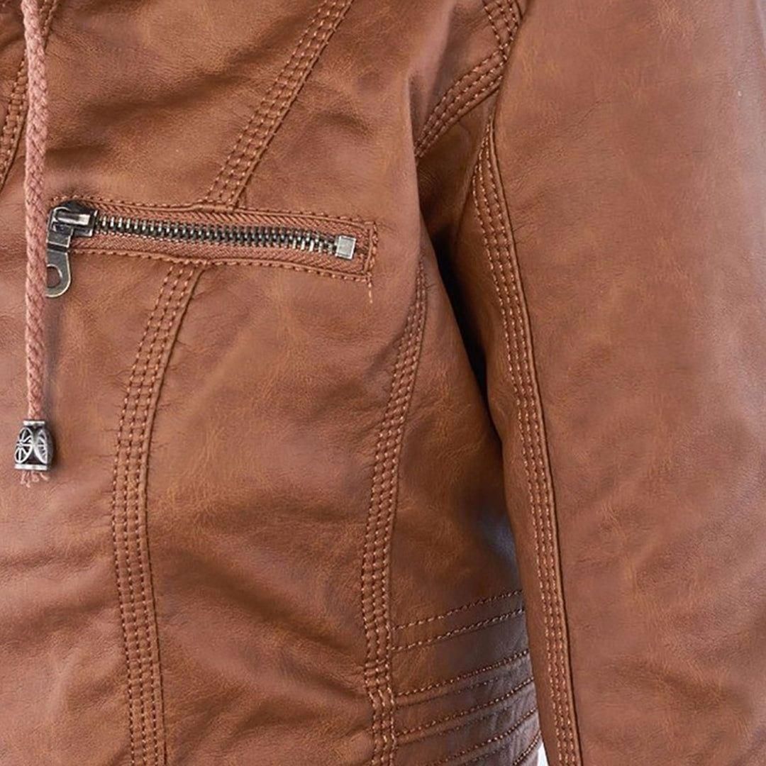 Damen Übergangsjacke mit Kapuze und Reißverschluss im modernen Biker-Stil