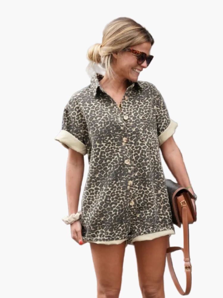 Damen Sommer-Overall mit Leopardenmuster – Lässiger Einteiler für Alltag und Urlaub