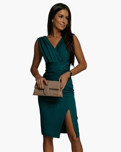 Damen Etuikleid mit V-Ausschnitt und Schlitz – Elegantes, Figurbetontes Kleid für Alltag und Abend