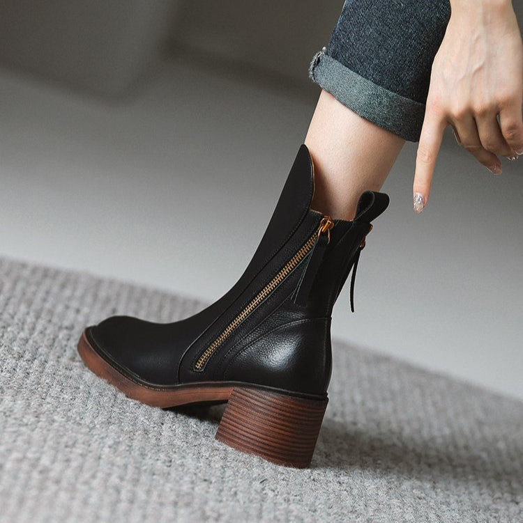 Damen Stiefelette mit Absatz – Eleganter Veganem Leder-Look für Alltag & Büro