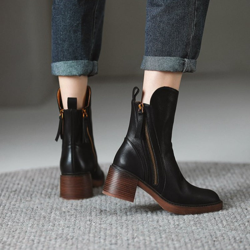 Damen Stiefelette mit Absatz – Eleganter Veganem Leder-Look für Alltag & Büro