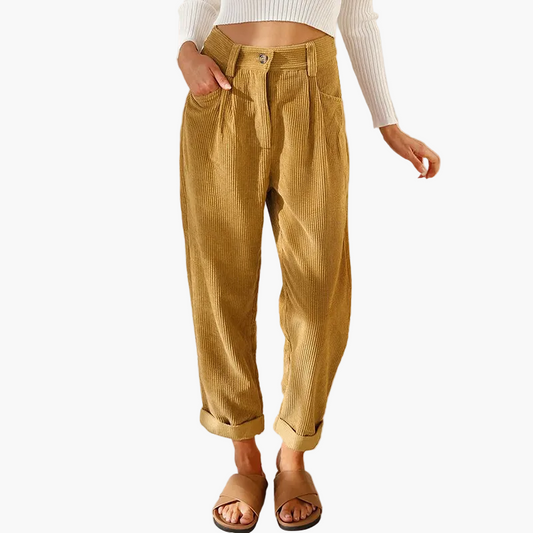 Damen Cordhose Lässig – Bequeme Hose mit weitem Bein und hohem Bund für Alltag und Freizeit