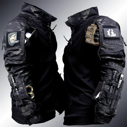 Herren Taktik-Set – Combat Longsleeve mit Half-Zip & Cargo-Hose mit Knieschutz für Airsoft, Paintball & Outdoor