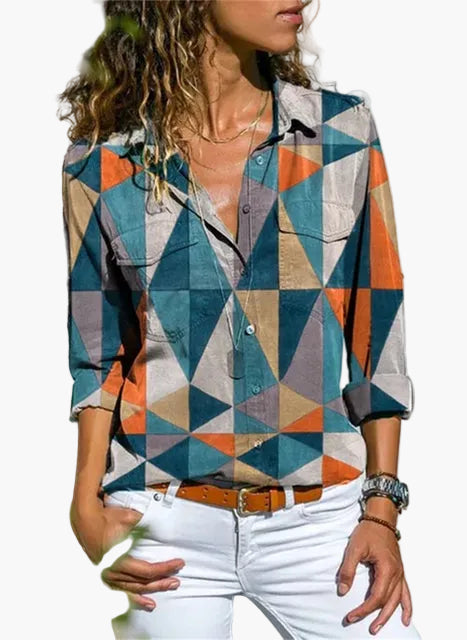 Damen Freizeitbluse mit geometrischem Muster – Modernes Design für Büro und Alltag